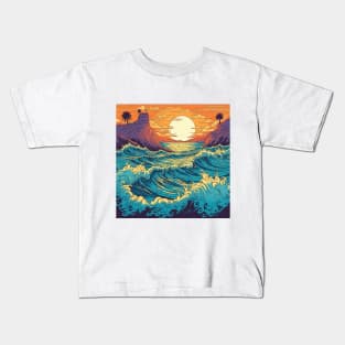 Crashing Japanese Waves Kids T-Shirt